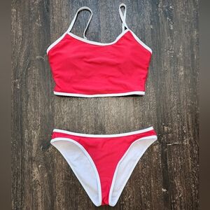 Fashion Nova Red and White Bikini Set